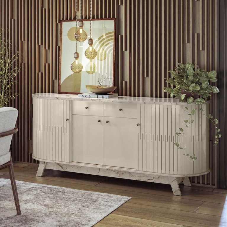 Buffet 4 Portas 2 Gavetas Mônaco - Calacata/off White Buffet 4 Portas 2 Gavetas Mônaco - Calacata/off White