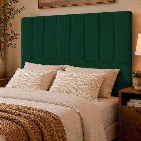 Cabeceira Estofada Elen Moderna para Quarto Cama Box Casal 140 cm Tecido Suede Verde