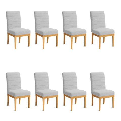 Kit 8 Cadeiras de Jantar Solana Boucle Cinza Base de Madeira - Pallazio