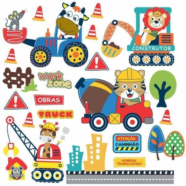 Adesivo Zoo Transporte Construção Safari Infantil C103 - 1