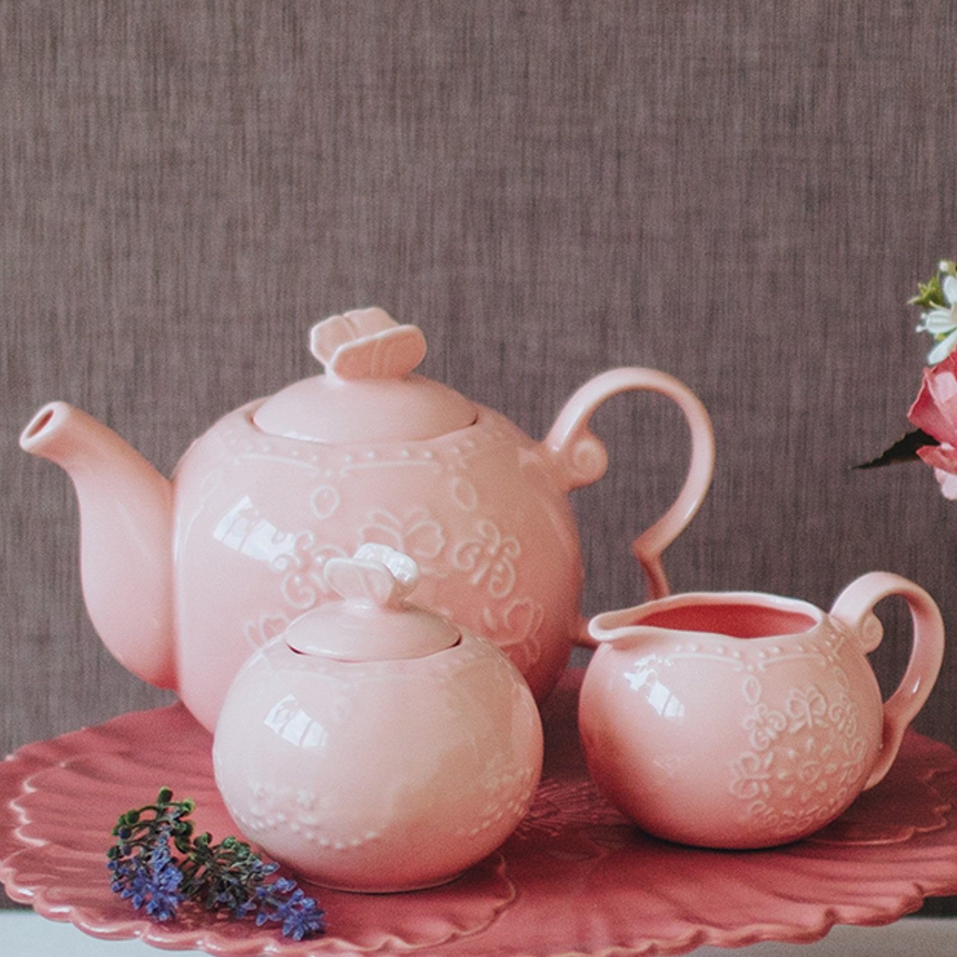 Conjunto Para Café/Chá de Porcelana Butterfly Rosa 3 Peças Bon Gourmet - 5