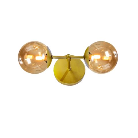 Arandela Moderna Jabuticaba Dourada 2 Globos Bola de Vidro - ÂMBAR