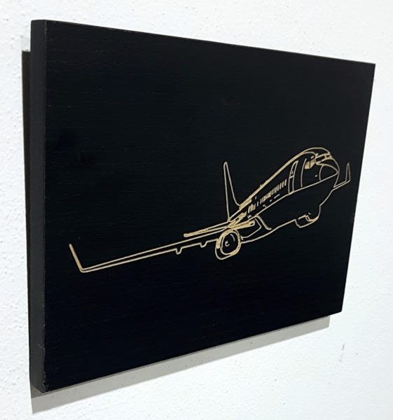Quadro Decorativo Entalhado em Madeira - M - Avião - 2