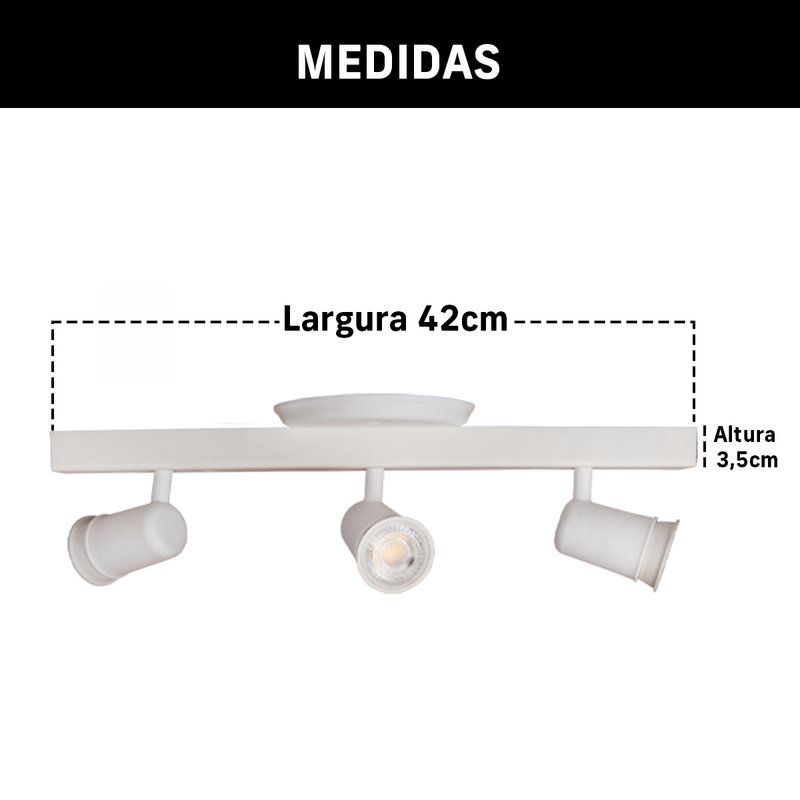 Trilho Eletrificado 3 Spot Led Gu10 Mr16 Canopla Tampa Cor:branco - 8