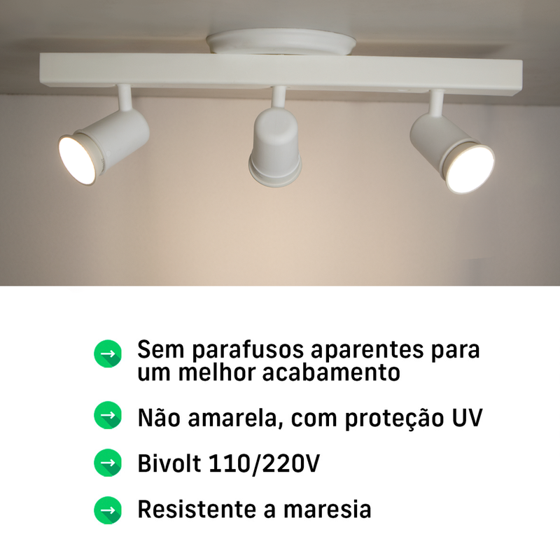 Trilho Eletrificado 3 Spot Led Gu10 Mr16 Canopla Tampa Cor:branco - 6