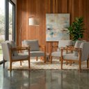 Ver imagem 1 de Kit 4 Poltrona Sala Decorativa Dallas Estofada Linho Bege Base Madeira Castanho - Arkell