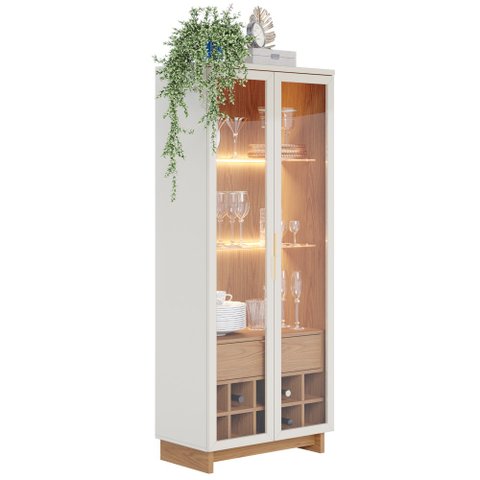Cristaleira Adega 2 Portas 1 Gaveta Tijuca C05 Off White/Freijó - Mpozenato