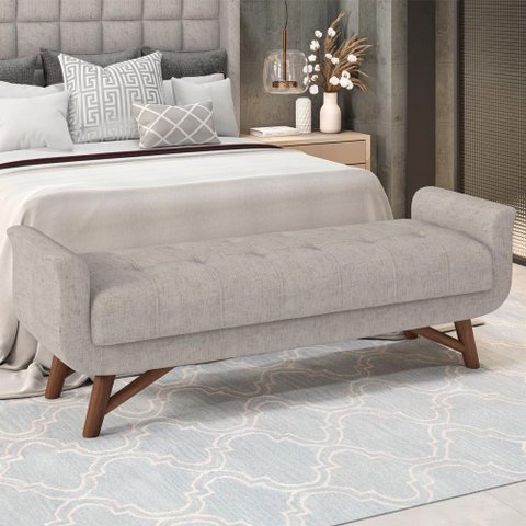 Puff Recamier Decorativo com Pés em Madeira 160 cm Itália P05 Linho Cru - Lyam Decor