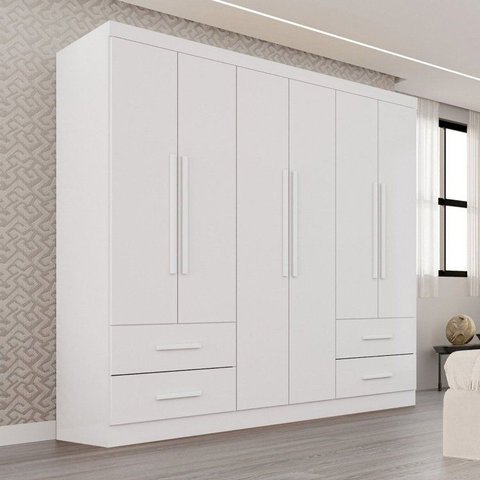 Guarda-Roupa Casal 6 Portas 4 Gavetas Texas Premium Branco