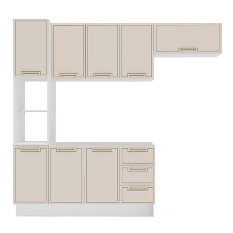 Cozinha Amara 4 Peças 240x224,5cm Armários Aéreos Paneleiro Balcão Rodapé Branco/Creme 250084