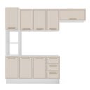 Ver imagem 1 de Cozinha Amara 4 Peças 240x224,5cm Armários Aéreos Paneleiro Balcão Rodapé Branco/Creme 250084