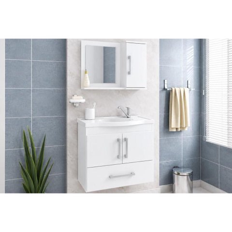 Gabinete Banheiro c/Espelho Atenas 65cm Branco MGM