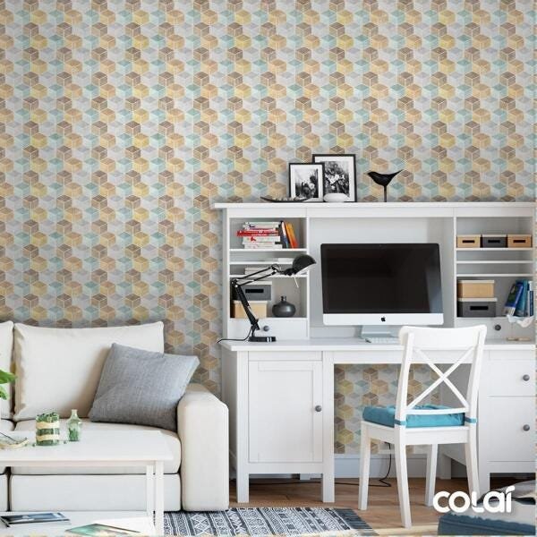 Papel De Parede Adesivo Lavável Cubos Coloridos 3D 12M - 1