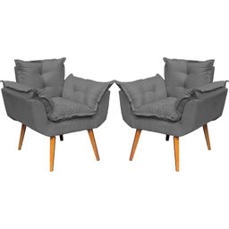 Kit 2 Poltronas Decorativa para Sala Manicure Recepção Cadeira Confortável Alice Suede Cinza - 1