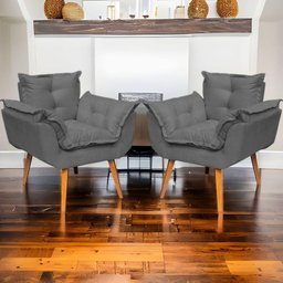 Kit 2 Poltronas Decorativa para Sala Manicure Recepção Cadeira Confortável Alice Suede Cinza - 2