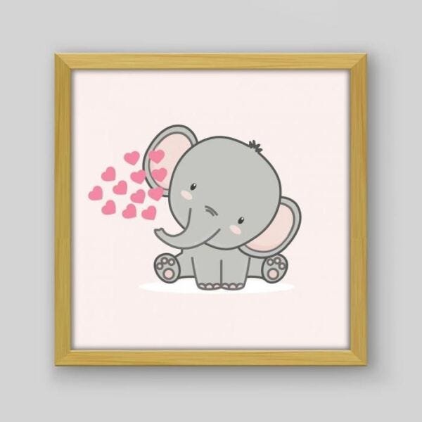 Quadro Infantil Elephant Pink - 30x30cm - Moldura Caixa Madeira - 1