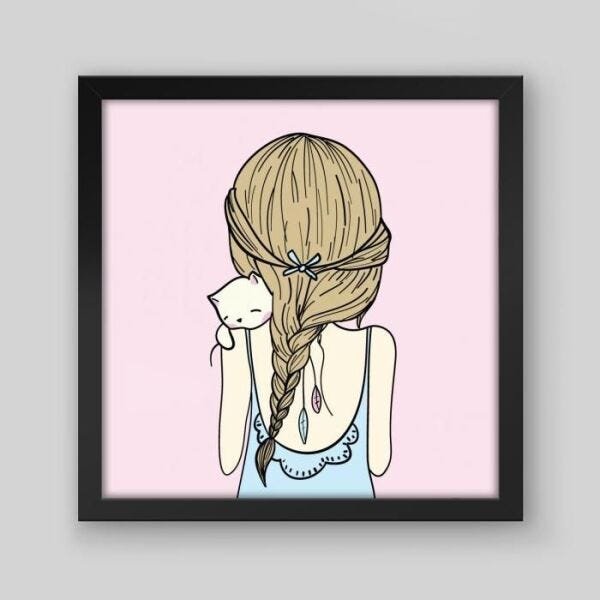 Quadro Infantil Girl Illustration I - 40x40cm - Moldura Padrão Preto - 1