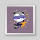 Ver imagem 1 de Quadro Infantil Super Herói Guaxinim - 60x60cm - Moldura Caixa Branco