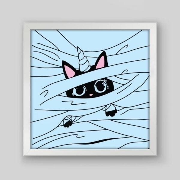 Quadro Infantil Kitty Illustration I - 40x40cm - Moldura Padrão Branco - 1