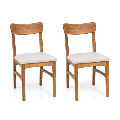 Conjunto 2 Cadeiras Madeira Maciça Estofada Olmo Bege/Mel