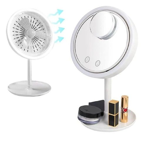 Espelho Maquiagem com Ventilador e Led + Espelho 5x Aumento