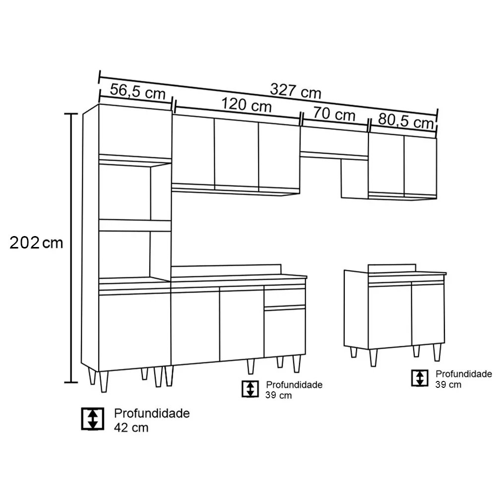 Cozinha Modulada 6 Módulos Composição 8 Preto - Lumil Móveis - 5