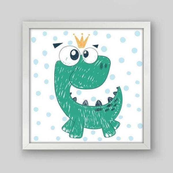 Quadro Infantil Dino Dino - 40x40cm - Moldura Caixa Branco - 1