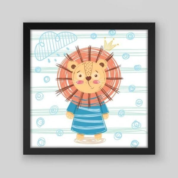 Quadro Infantil Sr Lion - 40x40cm - Moldura Padrão Preto - 1