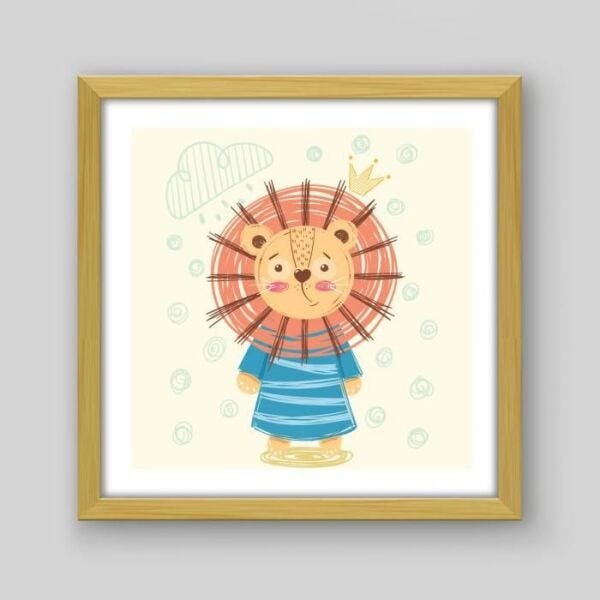Quadro Infantil Sr Lion II - 60x60cm - Moldura Caixa Madeira - 1