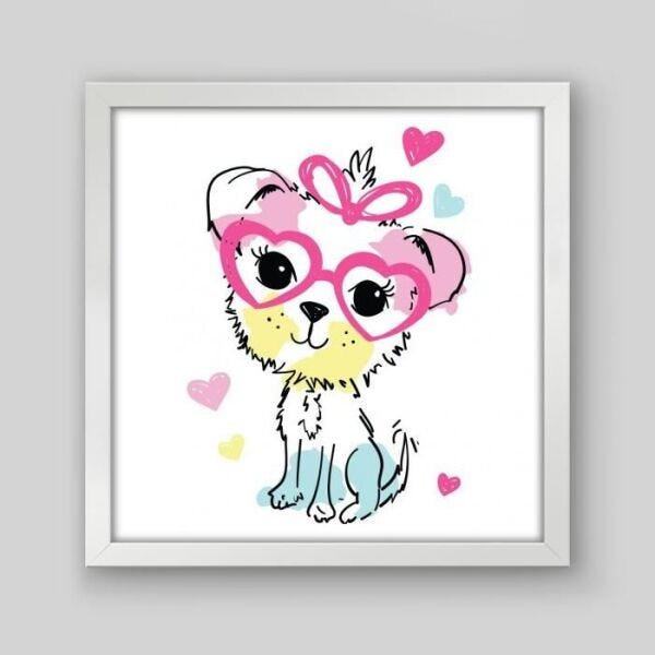 Quadro Infantil Dog Illustration - 40x40cm - Moldura Caixa Branco - 1