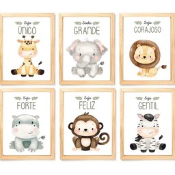Quadro Infantil Safari 6 Un A4 Vidro e Pendurador - 1