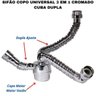 Sifão Sanfonado Duplo Ajuste Com Copo Flexível Universal Cromado Para Cuba Dupla Banheiro, - 3