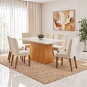 Ver imagem 1 de Conjunto Sala de Jantar Mesa Dora 160cm Tampo MDF e Vidro Canto Arredondado 6 Cadeiras Maitê