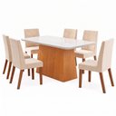 Ver imagem 2 de Conjunto Sala de Jantar Mesa Dora 160cm Tampo MDF e Vidro Canto Arredondado 6 Cadeiras Maitê