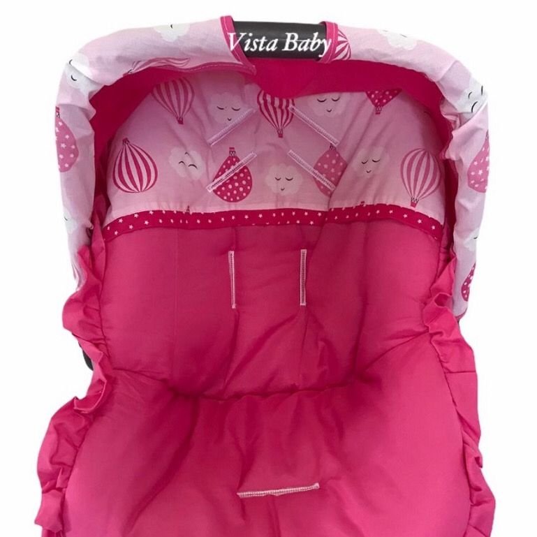 Somente Capota para Bebê Conforto Cor Pink com Rosa - Borda com Estampa Balões Rosa e Pink - 3