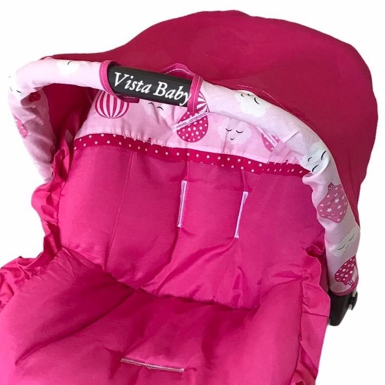 Somente Capota para Bebê Conforto Cor Pink com Rosa - Borda com Estampa Balões Rosa e Pink - 4