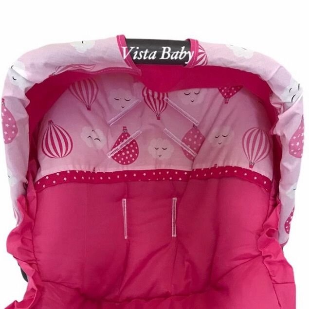 Somente Capota para Bebê Conforto Cor Pink com Rosa - Borda com Estampa Balões Rosa e Pink - 2