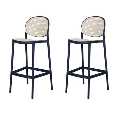 Kit 2 Banquetas Positano Fratini 108 Cm (altura) Polipropileno Azul Tramas Nude Simulando Rattan