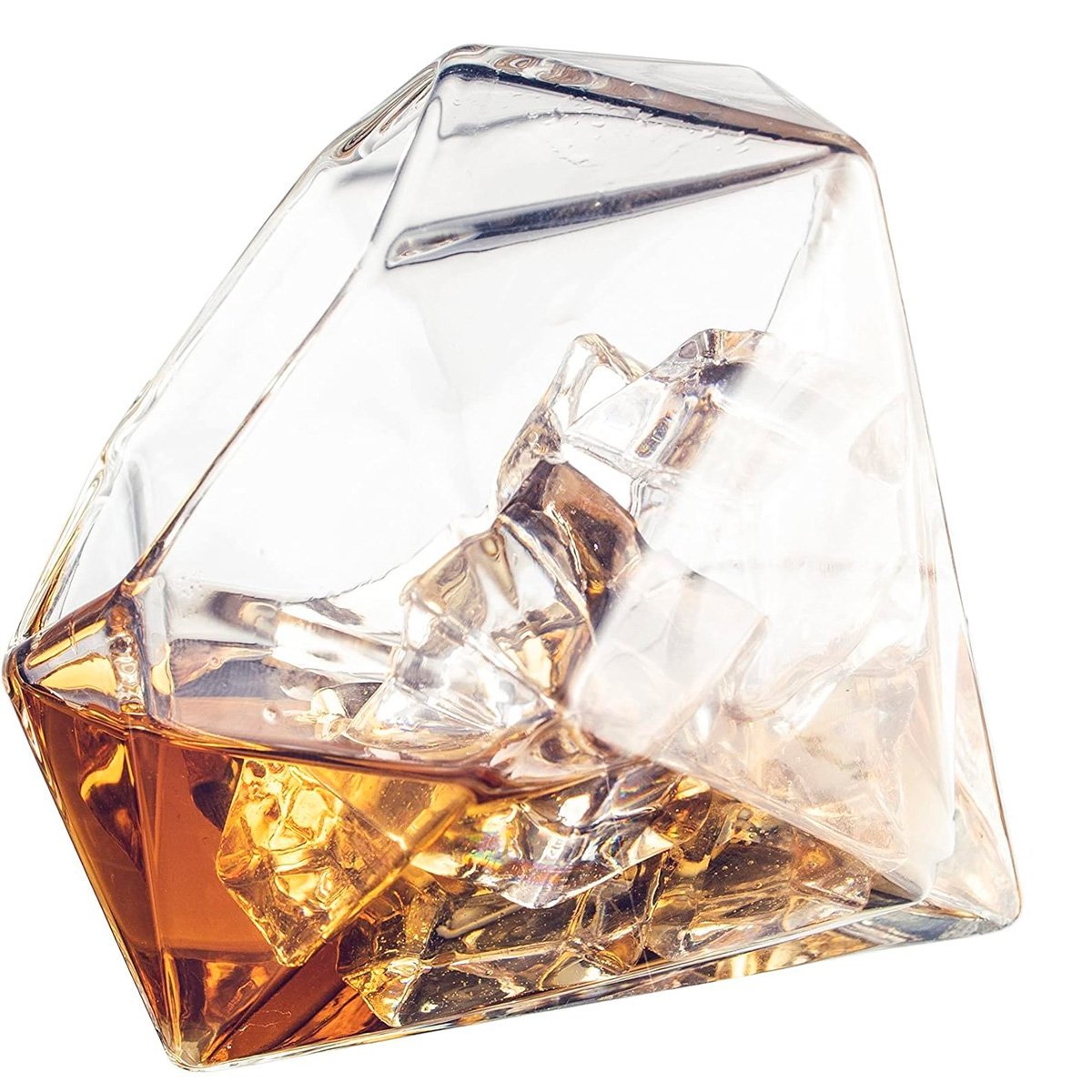 Decanter Whisky Modelo Diamante Pirâmide Com Base Madeira e Dois Copos - 5