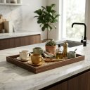 Ver imagem 7 de Bandeja Decorativa Estilo Rattan Retangular para Sala Lavabo e Café:Marrom