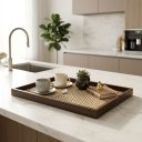 Ver imagem 4 de Bandeja Decorativa Estilo Rattan Retangular para Sala Lavabo e Café:Marrom