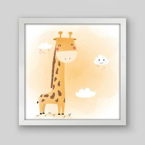 Quadro Infantil Girafa Aquarela - 40x40cm - Moldura Padrão Branco - 1