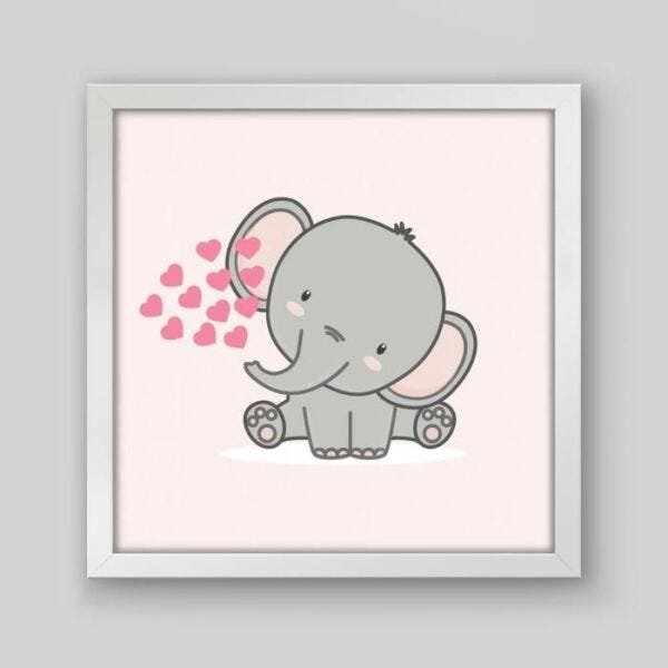 Quadro Infantil Elephant Pink - 30x30cm - Moldura Padrão Branco - 1