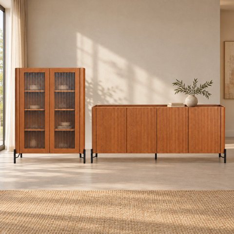 Kit Cristaleira com Buffet Bend Frisado Principal Incolar Cedro Metal Preto