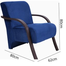 Poltrona Decorativa Santa Rita Suede com Braço de Madeira Azul Marinho - 2
