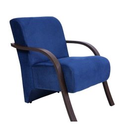 Poltrona Decorativa Santa Rita Suede com Braço de Madeira Azul Marinho - 1