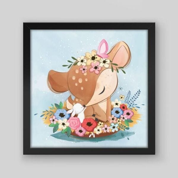 Quadro Infantil Deer - 20x20cm - Moldura Padrão Preto - 1
