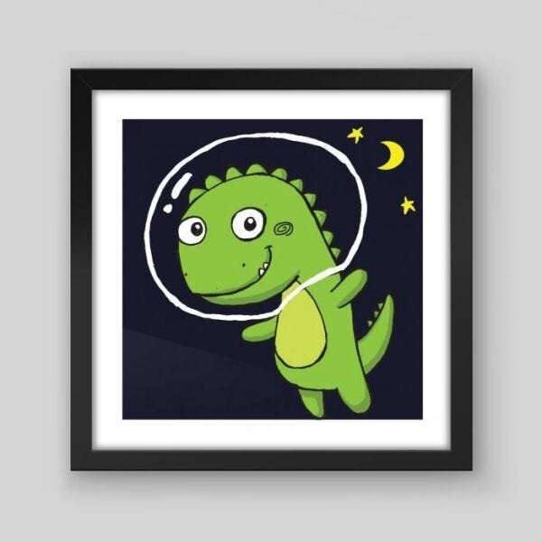 Quadro Infantil Dinossauro Bolha - 30x30cm - Moldura Padrão Preto - 1