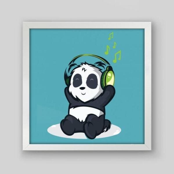 Quadro Infantil Panda Musical - 40x40cm - Moldura Padrão Branco - 1