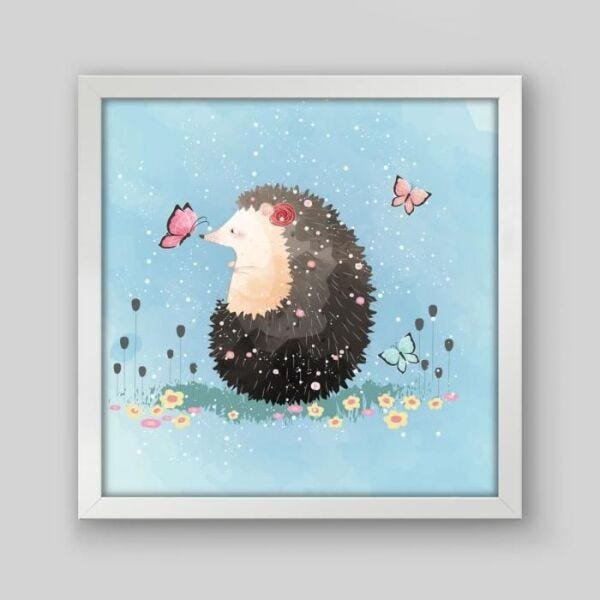 Quadro Infantil Ouriço - 20x20cm - Moldura Padrão Branco - 1